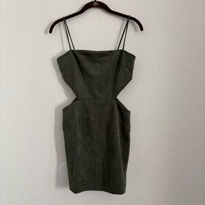 Lioness Women's Size XS Olive Green Faux Suede Cut Out Mini Dress